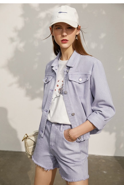 カラーデニムジャケット　ラベンダー/ホワイト/グリーン