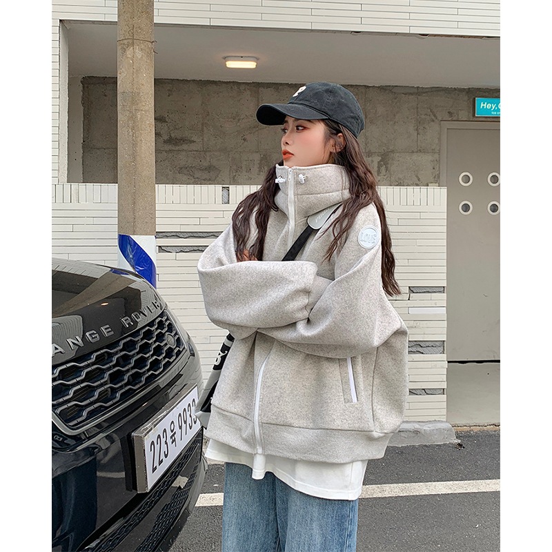 BF風フード付き長袖セータージャケットトップ潮の長いセクションの女性の秋の新しい韓国の緩いファッションデザインのセンス