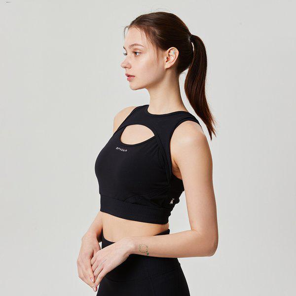 [] 女性トレーニング リブ 配色 ブラトップ SPJPCNBR254WBLK