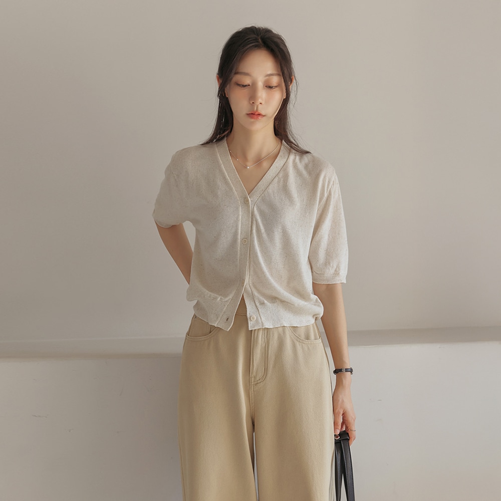 [6色] ネックリネン混カーディガン