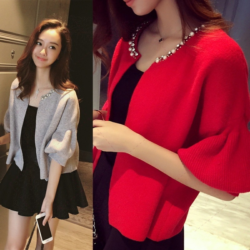 カーディガン ニットカーディガン トップス ショート丈 ニット ラウンドネック 半袖 前開き スリム 細身 韓国 レディース かわいい 可愛い キュート 大人可愛い 大人女子 シンプル
