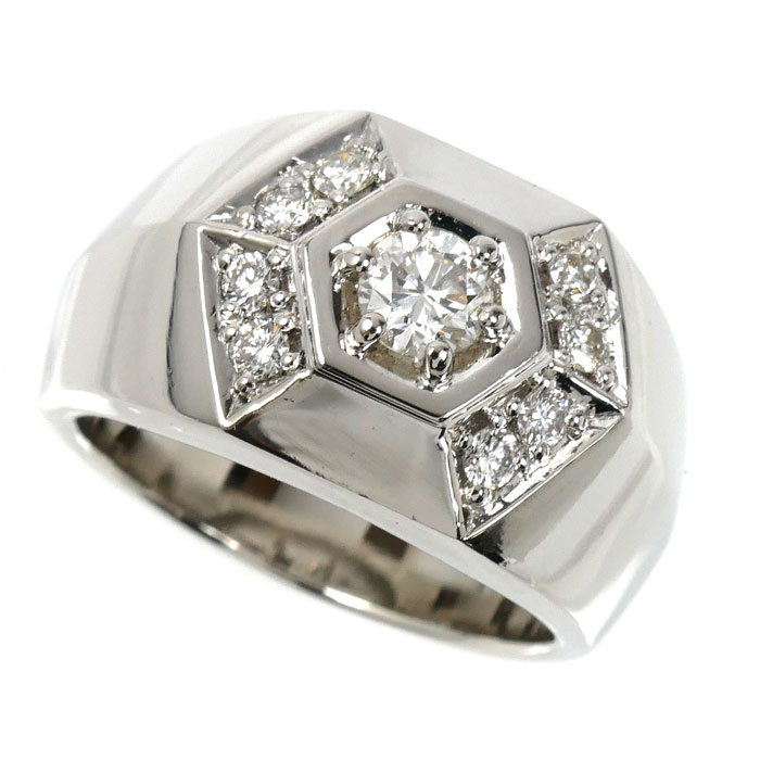 Pt900プラチナ リング・指輪 ダイヤモンド0.418ct/0.33ct 19号 26.3g メンズ 中古
