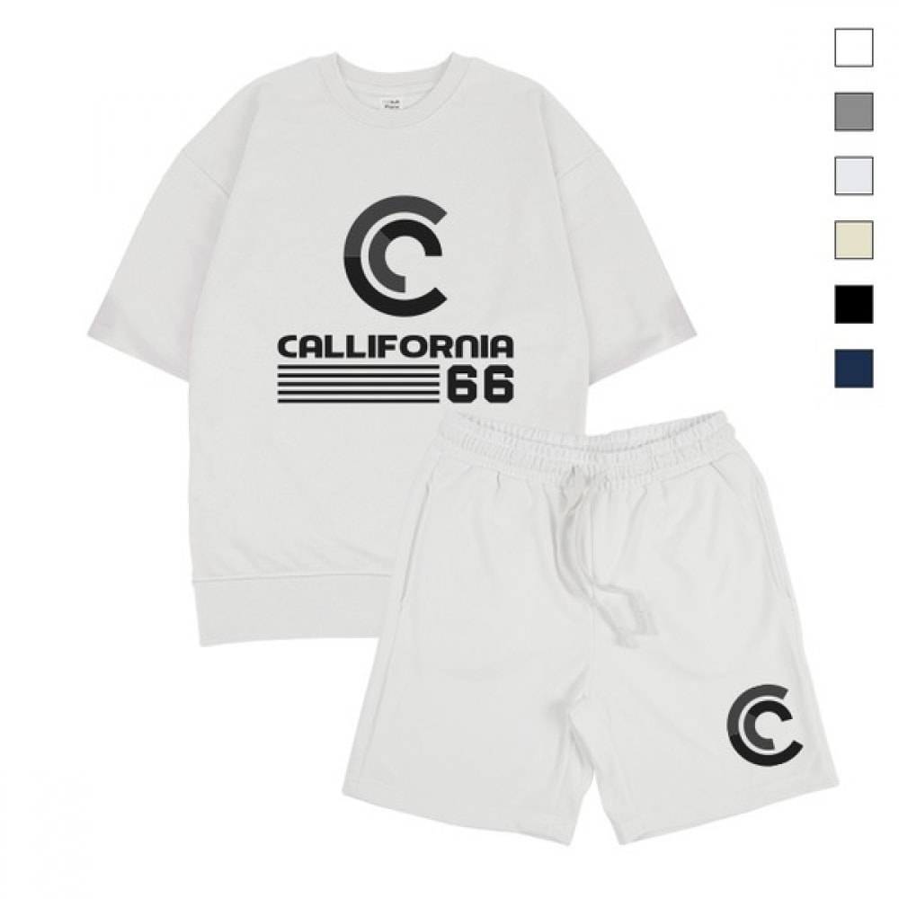 [ポール＆ポール] カリフォルニア66ベーシックオーバーフィット半袖スウェットシャツショーツセット