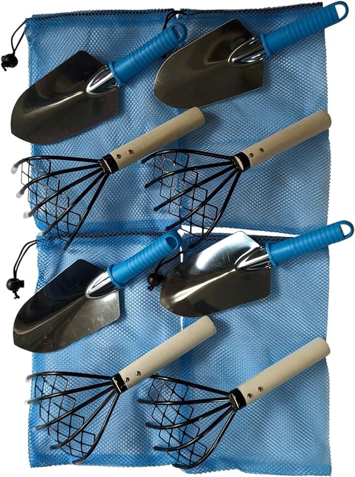 潮干狩り セット 貝掘り 親子 家族 子供 忍者くまで 熊手 スコップ あみ袋 (3点セット4人分)