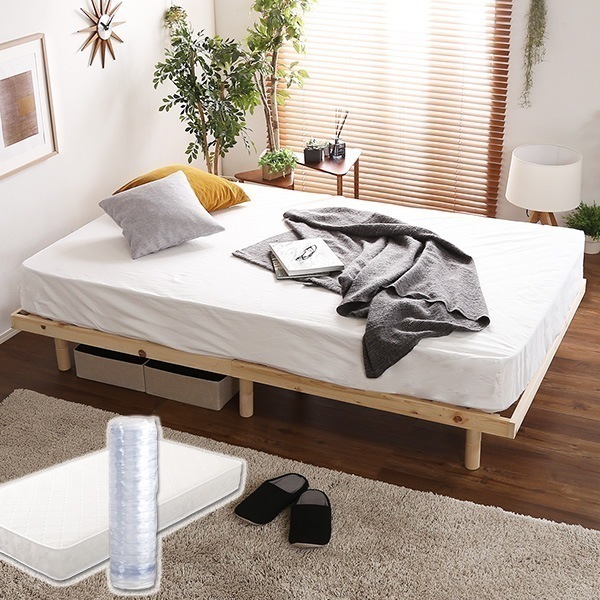 3段階高さ調節 国産総檜脚付きすのこベッド Pierna-ピエルナ- ポケットコイルロールマットレス セミダブル