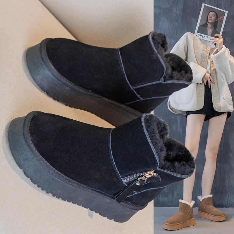 万能流行感 ムートンブーツ レディース ショート ファー 厚底 暖かい アンクルブーツ 防寒 履きやすい 防滑 歩きやすい 軽量 滑りにくい ショートブーツ