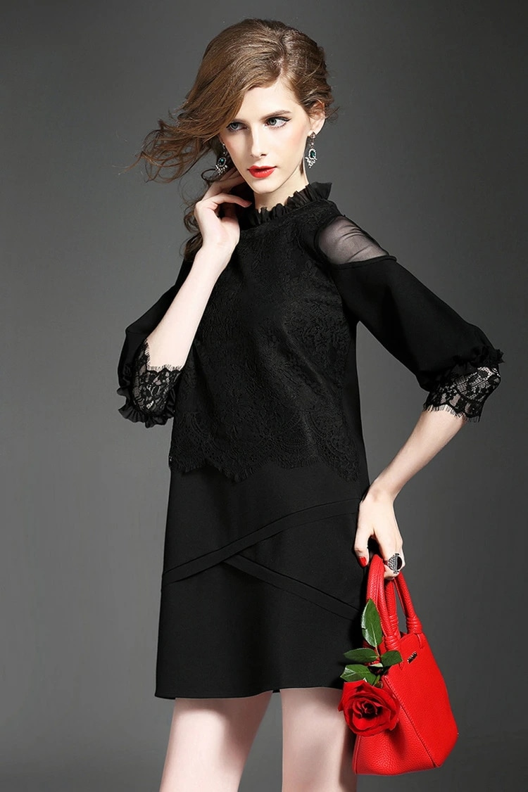 レディース ファッション エレガント パーティードレス襟/Uネック 薄絹 レース七分袖ひざ上 ショート ミディアム Aライン ワンピース ワンピース 二次会 ドレス ワンピース 4,596円