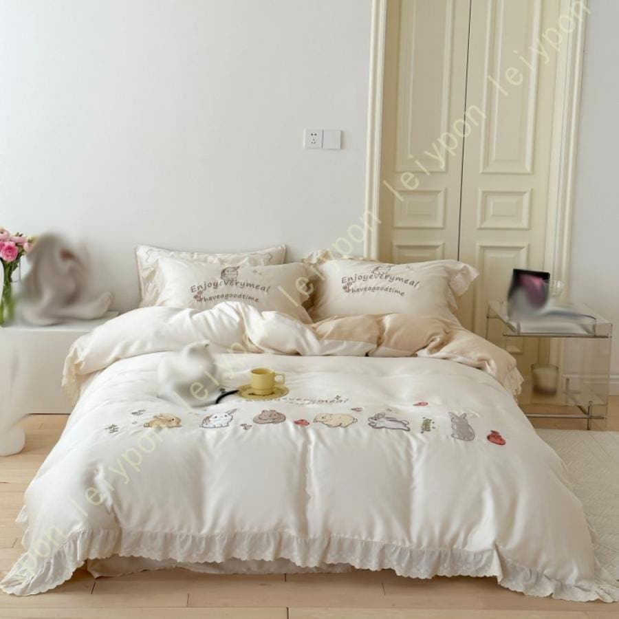 【急速出荷!】寝具カバー 接触冷感 掛布団カバー レーヨン シルクみたい 枕カバー フラットシーツ フリル付き 洗える 通気性 滑らか ツルツル 光沢 夏布団カバー 冷感 快眠 8,773円