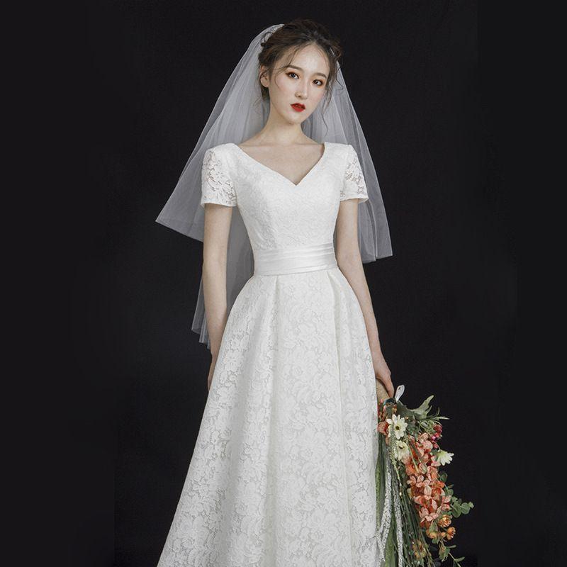 ウェディングドレス 袖あり 二次会 ロングドレス Aラインドレス ウエディングドレス 結婚式 花嫁 パーティードレス 演奏会 ブライダル お呼ばれ エンパイア ワン