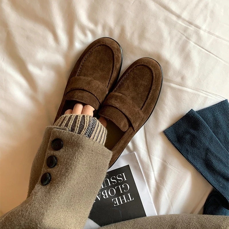 Meiladブリティッシュスタイル片足鐙怠惰な革小さな太いヒールシングルシューズ女性 5,938円