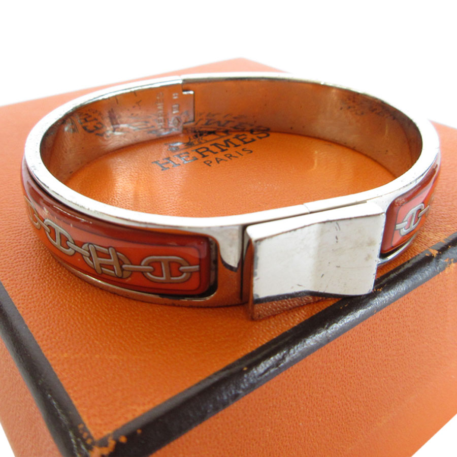 エルメス HERMES バングル ブレスレット クリッククラック メタル/エナメル シルバー/オレンジ レディース s0245i 21,024円