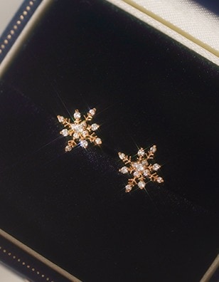 14k post フロン スノーフラワー ワンタッチ リングピアス