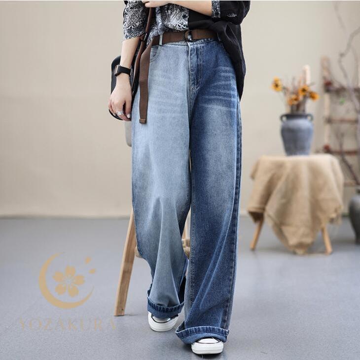 ワイドパンツ レディース デニムパンツ ガウチョパンツ ロング丈 パンツ 体型カバー 無地 大きいサイズ ボトムズ ラシャ 春 夏 着痩せ 美脚 おしゃれ カジュアル