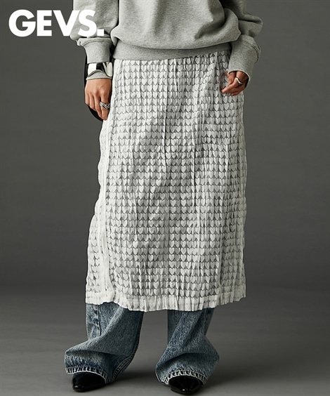 ロングスカート サイドラインワッシャー加工レーススカート ペチスカート付 GEVS. 大きいサイズ有