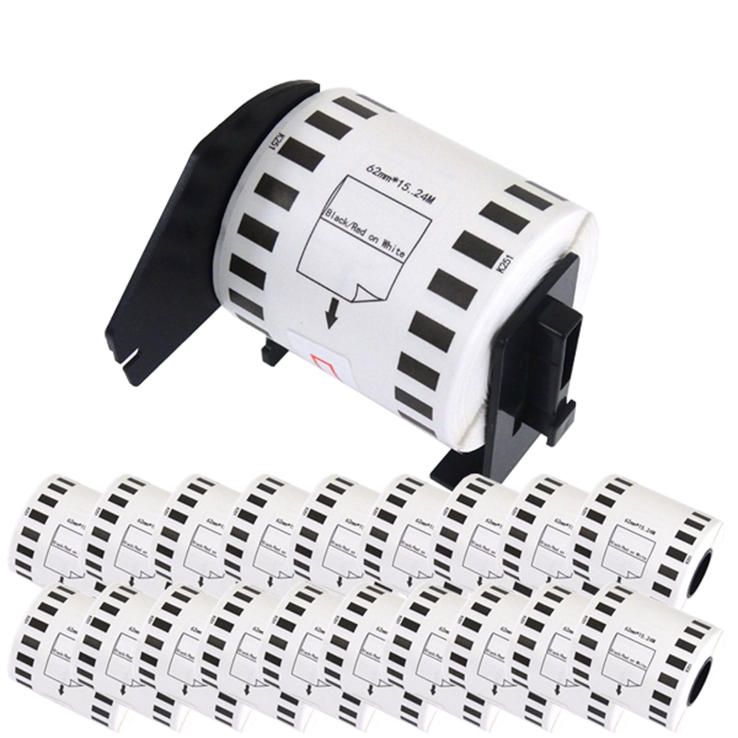 ブラザー用 ピータッチ DKテープ (感熱紙) DK-2251 互換品 長尺紙テープ(黒赤) 蛍光増白剤不使用 白 62mm×15.24m 20個+ホルダー1個セット