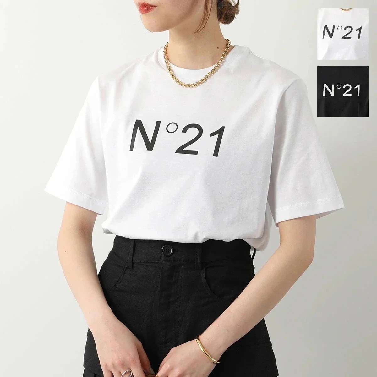 N21 ヌメロヴェントゥーノ Tシャツ F131 4157 レディース クルーネック 半袖 コットン ロゴ プリント カラー2色