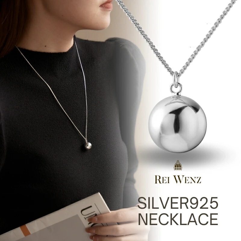 【高品質silver925】ロングネックレス メタルボール ボール 丸玉 シルバー925 インスタ 大人かわいい おしゃれ シンプル レディース シルバー ゴールド 重ね 大人