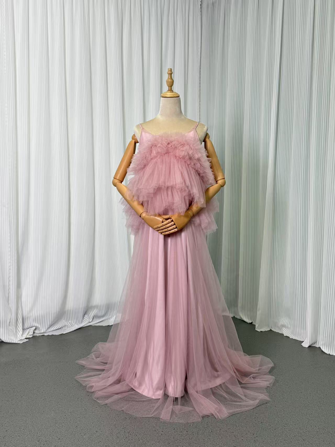 パーティードレス ピンク 2ways キャミソール 胸元フリル 背中見せ 可愛い 妊婦 前撮り