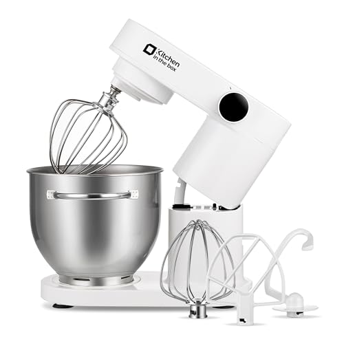 Kitchen in the box スタンドミキサー 5L大容量 3種類アタッチメント 6段階スピード調節 卓上型ミキサー 混ぜる/練る/泡立てる 一台三役 多機能 低騒音 (ホワイト)