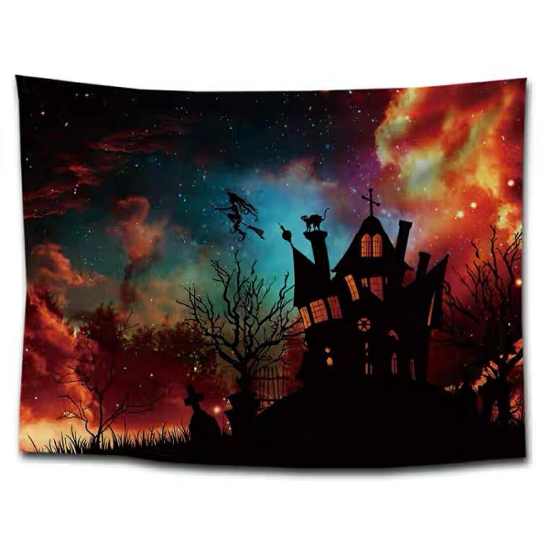 A060431タペストリー ハロウィン カボチャ月夜コウモリ 壁掛け飾り 装飾用品窓カーテン