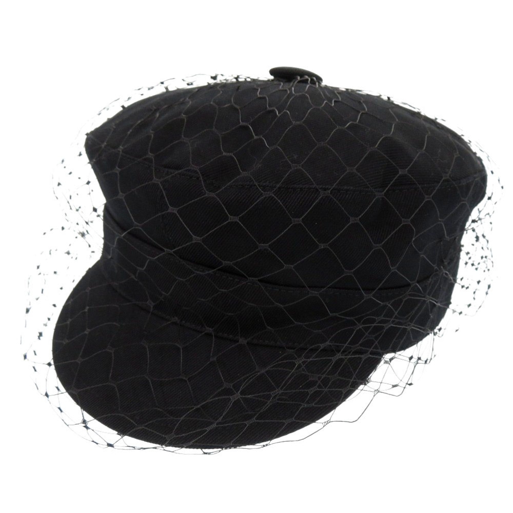 美品 クリスチャンディオール DIOR ARTY チュール付きキャスケット 86ATY920G130 帽子 コットン ブラック 0231【中古】Christian Dior レディース