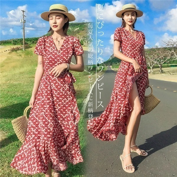 レディース 夏 ワンピース Aライン Vネックワンピース ノースリーブ ゆったり 体型カバー 大きいサイズ シンプル 30代 20代 赤 沖縄 Aライン 韓国 大人の 夏ワンピ リゾートワンピ 旅行