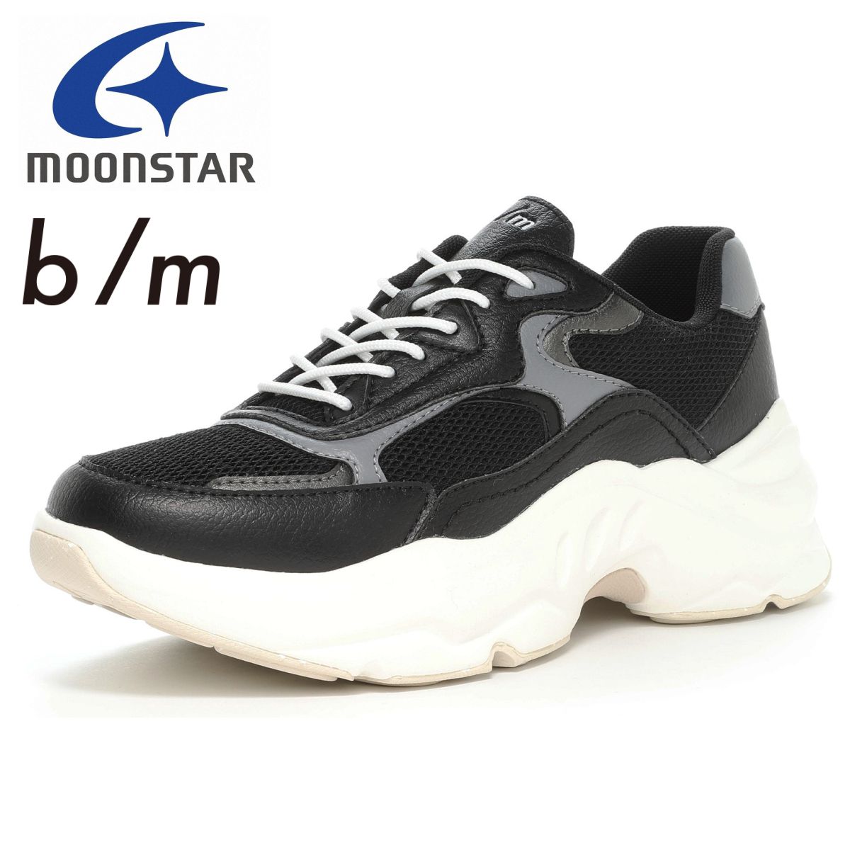 moonstar ムーンスター レディース スニーカー アスキャ B/M 03 抗菌防臭 靴 ブラック ローカット 紐靴 厚底 ビーエム BM