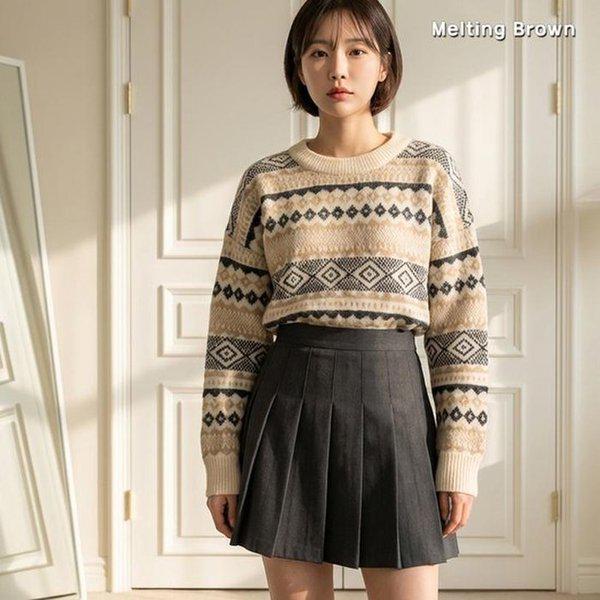 女性ノルディック長袖プルオーバーニット MJ26