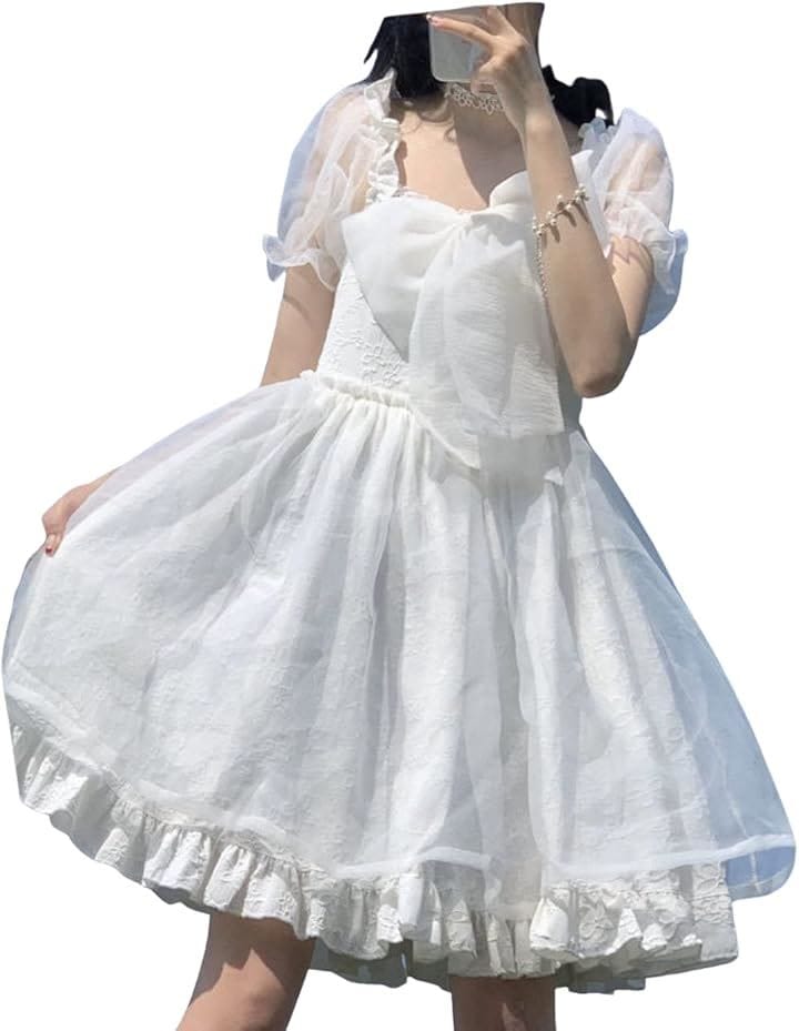 レディレイジー ロリータ ゴスロリ 半袖 シフォン ワンピース リボン ドレス コスプレ ひざ上( ホワイト, L) 5,078円