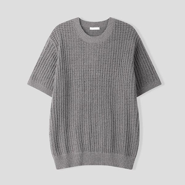 メンズコルクスカシラウンド半袖ニットTシャツ AS-KNH-Q015-チャコール