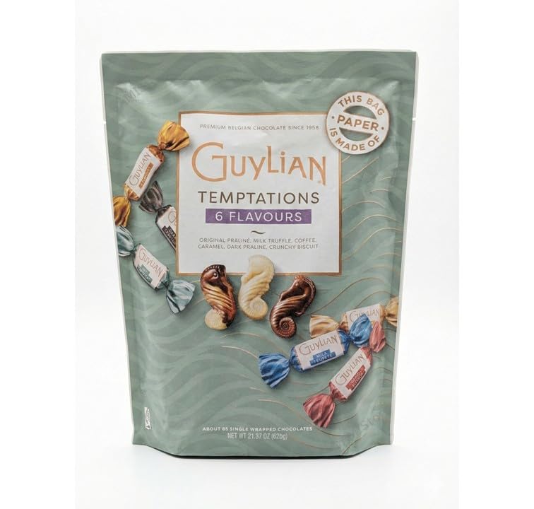 GUYLIAN ギリアン テンプテーション 6フレーバー アソート プレミアム ベルギー チョコレート 大容量 620g (約63個入) 個包装 ギフト 紙袋パッケージ