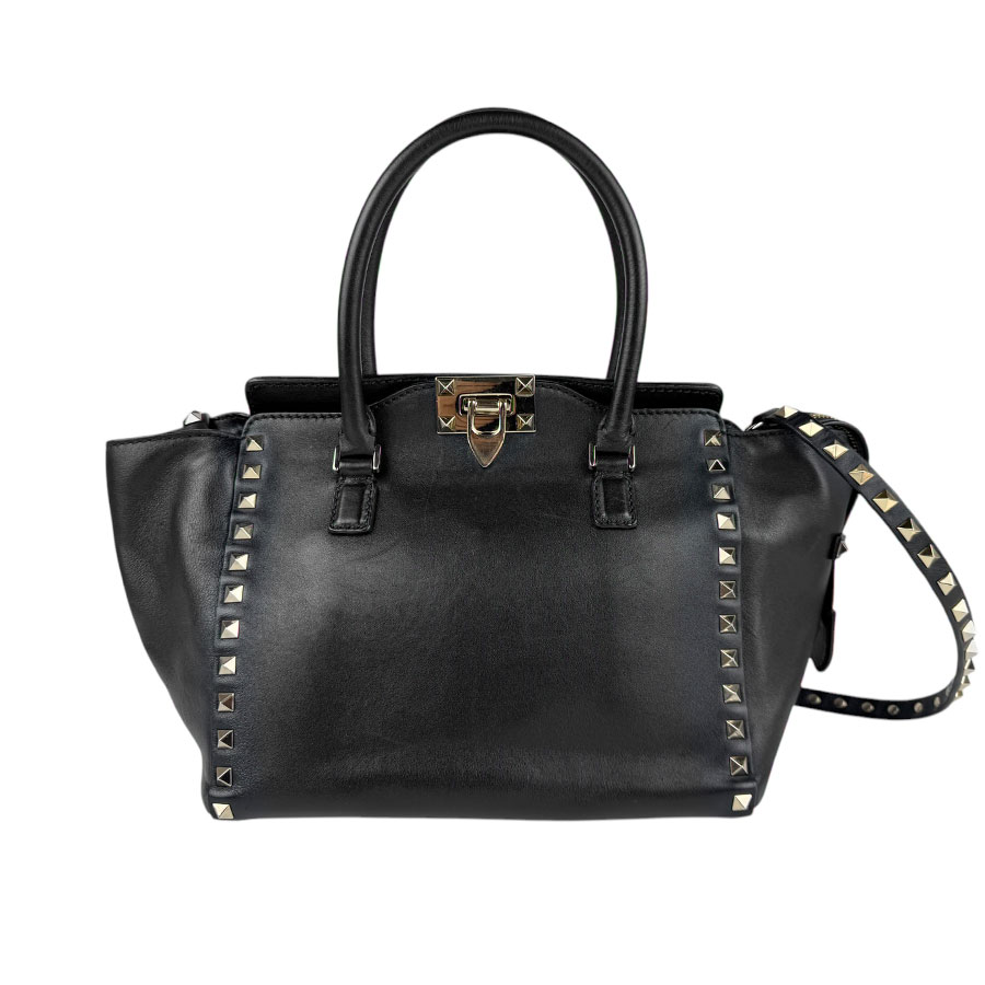 ヴァレンティノ ガラヴァーニ Valentino Garavani ハンドバッグ ショルダーバッグ ロックスタッズ レザー/メタル ブラック/ライトゴールド レディース z3694