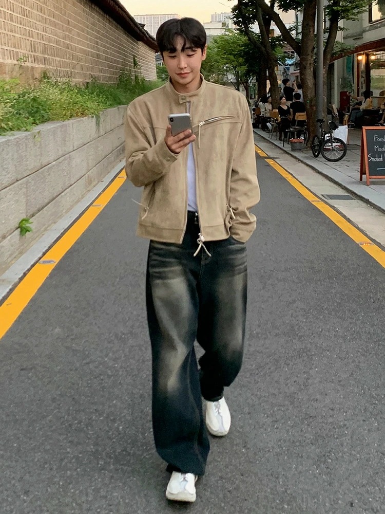 パンツ メンズ 秋 デニム ワイドシルエット ストレート レトロ カジュアル
