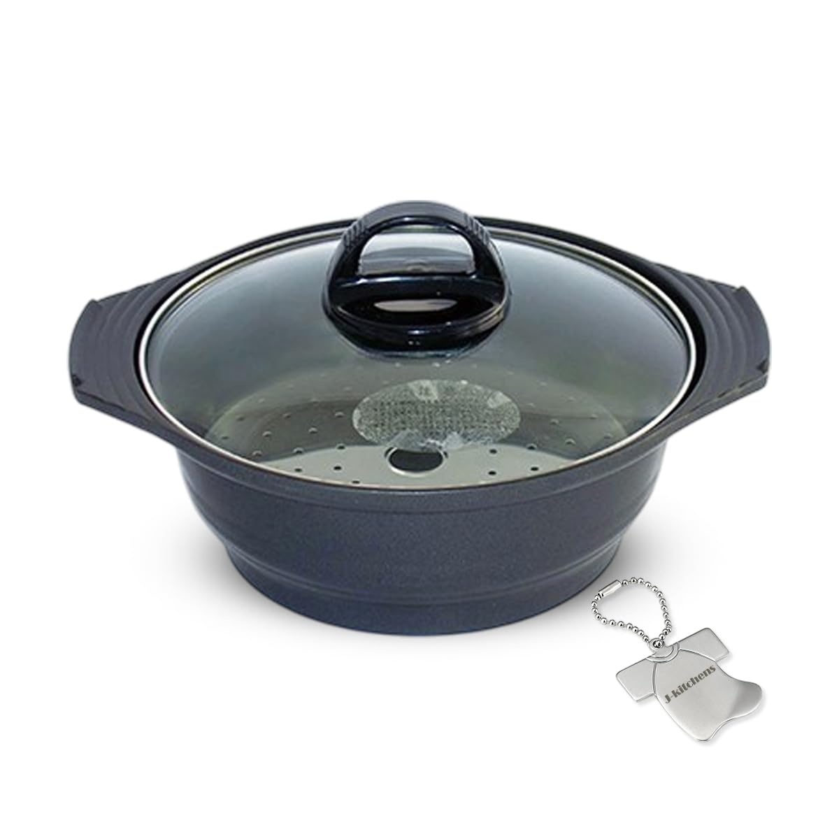 J-kitchens 鍋 蒸し器 にもなる約 1~2人用 19cm IH対応 ふっ素樹脂加工 オリジナルタグ付