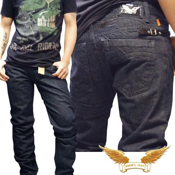入れ替えセール ロビンズジーン メンズ バイカーデニム ローライズ ストレート パンツ ROBIN S JEAN ブラック ベルト RAW 148 safari サファリ LEON レオン オーシ