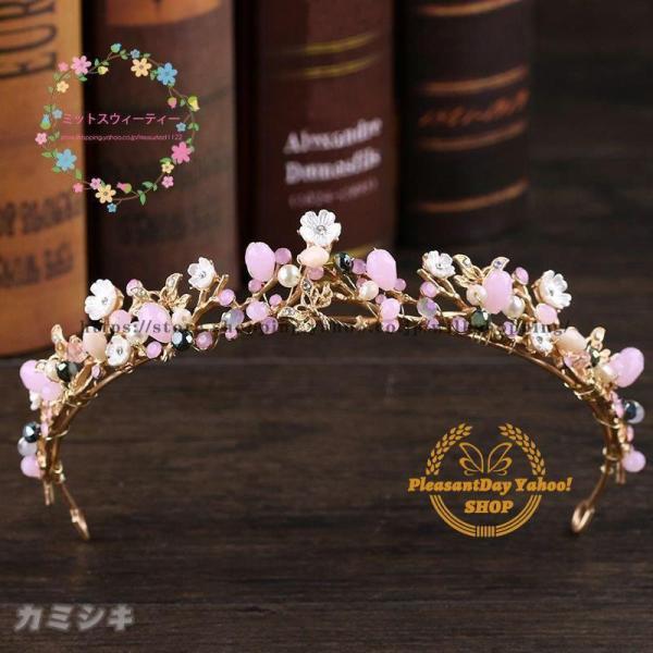 今も人気！商品ティアラパーティー小物カチューシャウェディングウエディングアクセサリーヘアアクセサリー結婚式花嫁披露宴2次会お呼ばれピンク花大人可愛い