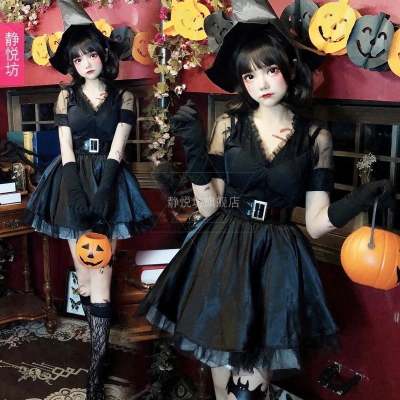 【今季トレンド】【5点セット】ハロウィンコスプレ 大人用 衣装 巫女 仮装 コスム衣装 レディースワンピースレディース パーティーイベント用品 ゴシック