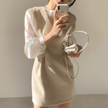 トップス ワンピース デート シャツ ブラウス カットソー ショート ショート丈 膝上 袖あり 長袖 Vネック かわいい 大人可愛い きれいめ シンプル カジュアル 大人 上品 おしゃれ お洒落