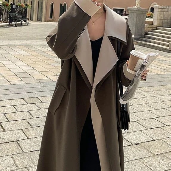 ロング丈トレンチコート女性のの新作英国風コート