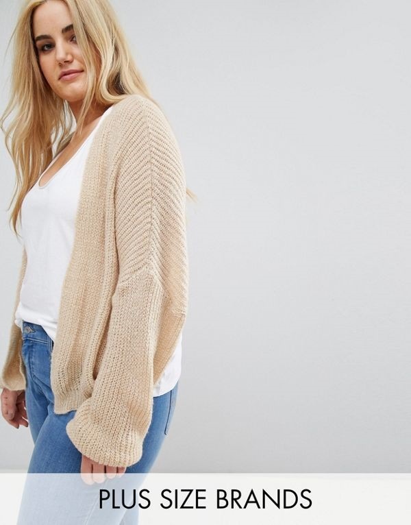 ASOS エイソス レディース 大きめサイズ ゆったりサイズ 送料無料 Stone CURVE Chunky Cardigan In Fluffy Rib 8,015円