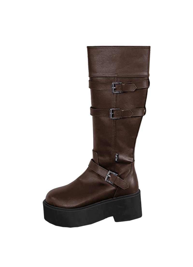 【AS"ON】 MAYA LONG BUCKLE BOOTS / BROWN ブーツ 正規品