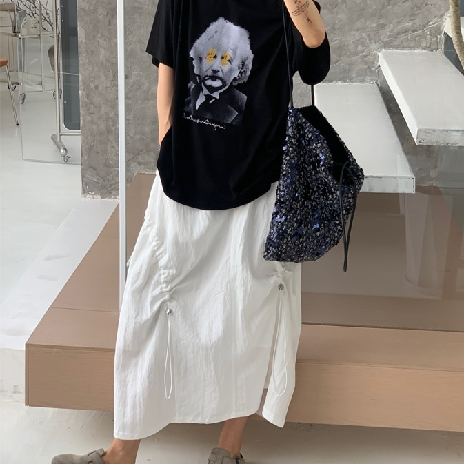 ボトムス スカート ロングスカート ドロー ストリングスカート ウエストゴム ポケット ロング丈 可愛い かわいい 大人可愛い きれいめ シンプル 上品 おしゃれ カジュアル こなれ感 ラフ ルーズ