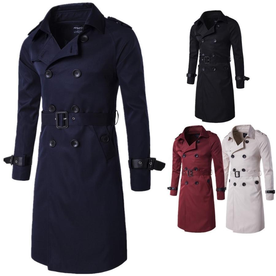 【急速出荷】トレンチコート メンズ 無地 新作 ロング丈 ダブルボタン カジュアル ビジネス フォーマル スリム 欧米風 大きいサイズ