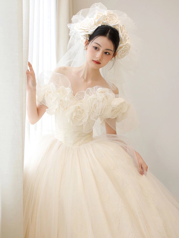 【2枚購入で 3oo円OFF！】ワンショルダー フォレストライト ウェディングドレス 主糸 花嫁 2025 ドレス プチ お出かけ糸