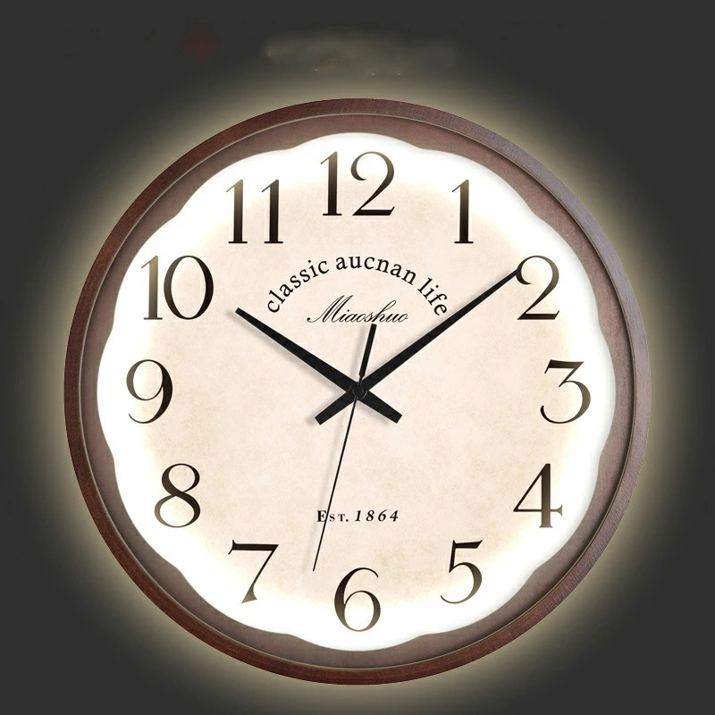 復古 ライト付き 壁掛け時計 掛け時計 おしゃれ ウォールクロック クロック 壁掛け時計 インテリア 時計 壁掛け モダン 北欧 新築祝い ギフト 木製 電池 音無し 静音 35cm 壁掛け時計 掛