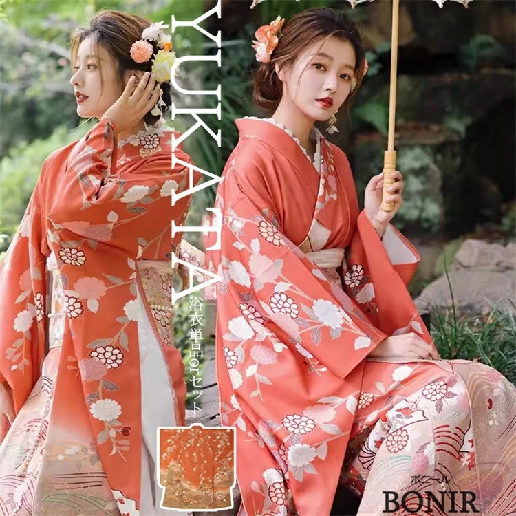 浴衣 セット 菊柄 レディース 着物 YUKATA 作り帯 浴衣セット オレンジ 金色 浴衣 帯 浴衣セット 寝巻き 部屋着 花火大会 夏祭りお出かけ 高品質 卒業式 盆踊り 女性用 女性浴衣 ゆかた