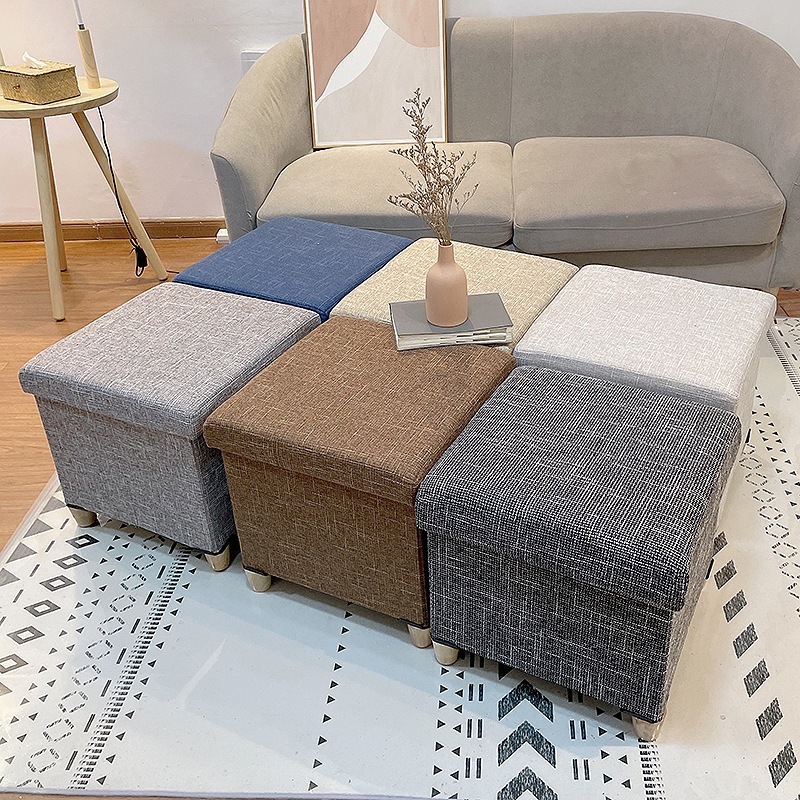 綿とリネンのストレージスツール多機能収納ボックススクエアソファスツールホームストレージスツールストレージシューズスツールは座ることができます