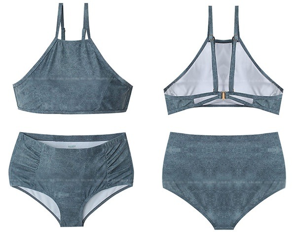 水着ラッシュガード水着セットハイウエスト バックシャン セクシー 水着 かわいい 体型カバー ワイヤー有り 女性用 韓国風 レディース ビキニ デニムブルー 大人 セパレート ハイウエスト パッド