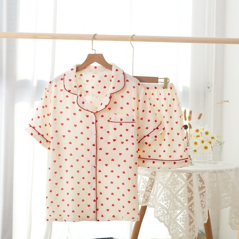 女性用綿ちりめんパジャマ純綿ラブ半袖ショーツ家着女性用清涼風吸汗ルーズパジャマ 7,116円