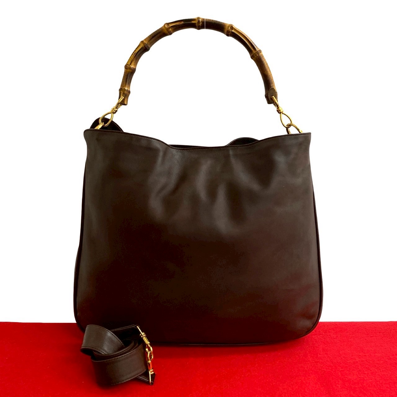 ヴィンテージ バンブーショルダーバッグ レザー ブラウン 23456